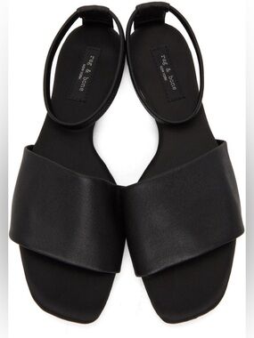 RAG & BONE Ellory Leather Ankle-Cuff Flat Sandals | Black Lambskin | Size 38